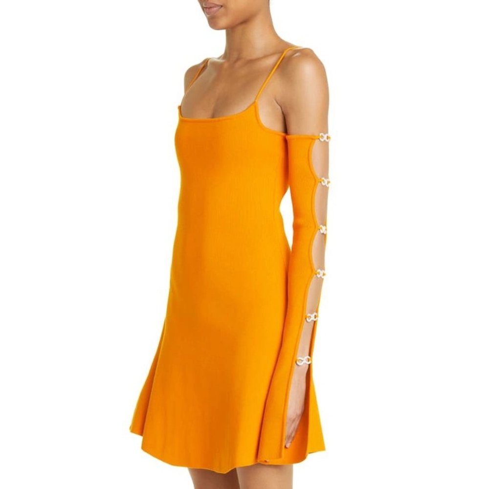 Mach & Mach Amelie Crystal Bow Ribbed Cold Shoulder Sweater Dress Large New - Picture 4 of 15